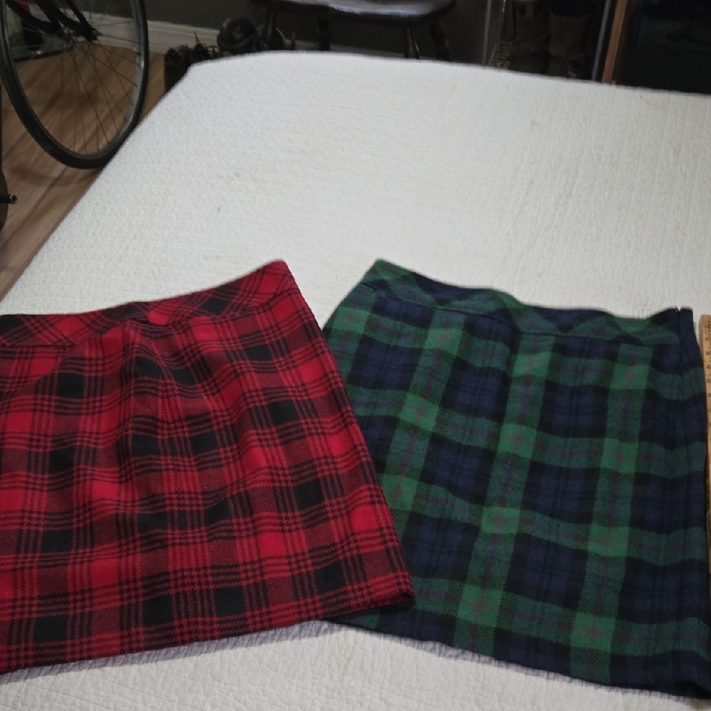 Plaid Mini Skirt Bundle LL Bean Size 14 Red And Black And Navy And Green Classic